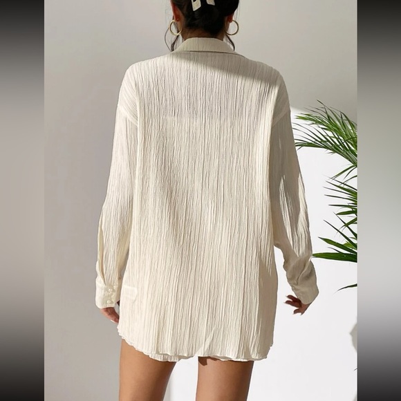 Green / cream / black 2 piece matching set Long sleeve Button Shirt & Shorts - Picture 10 of 12